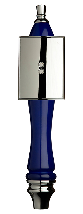 Large Blue Pub Tap Handle with Silver Rectangle Shield