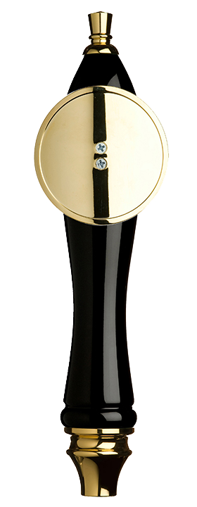 Large Black Pub Tap Handle with Gold Round Shield
