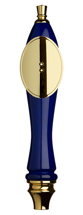Large Blue Pub Tap Handle with Gold Oval Shield