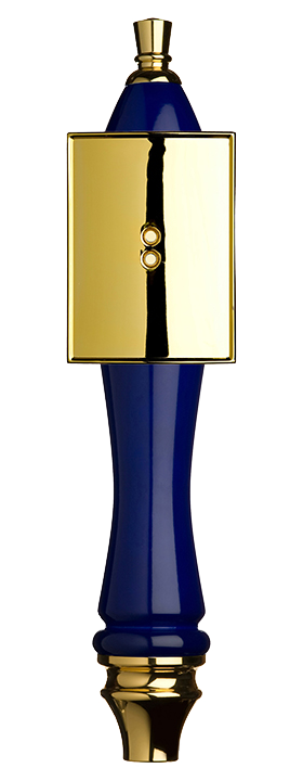 Large Blue Pub Tap Handle with Gold Rectangle Shield